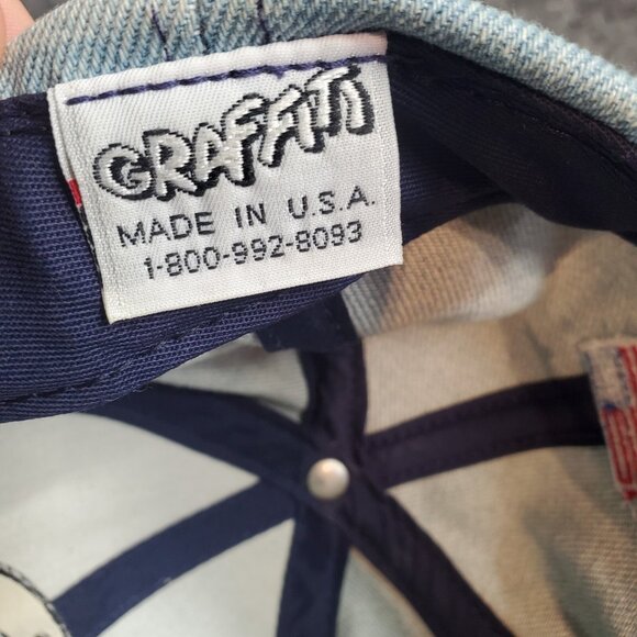 Vtg Southeastern Ohio Denim Snapback Hat Graffiti made USA Flag - Picture 9 of 9